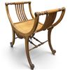 Image 4 : Antique Carved Wood Curule Vanity Stool with Scroll Arms & Cane Seat, Italianate Style, 25x17x27 in