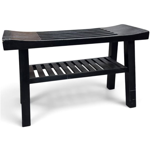 Black Wooden Slatted Japanese Style Bench 30.x11x18"