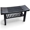 Image 3 : Black Wooden Slatted Japanese Style Bench 30.x11x18"