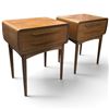 Image 4 : Pair Danish Modern Teak Nightstands, 2 Drawers, Sculpted Pulls, Tapered Legs, 17.5 x 13 x 21.5 In