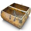 Image 1 : Antique Chinese Wooden Carry Box with Metal Straps & Republic-Era Markings, 14x14x11 Inches