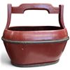 Image 1 : Antique Chinese Wooden Water Bucket with Arched Handle & Red Lacquer Finish, 18.5 Inches Long