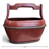 Image 2 : Antique Chinese Wooden Water Bucket with Arched Handle & Red Lacquer Finish, 18.5 Inches Long