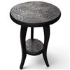 Image 1 : Carved Wooden Floral Motif Side Table w Lower Shelf 18" Tall