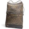 Image 1 : Traditional Woven Bamboo Basket w Wooden Top & Bottom 10x5.5x14"