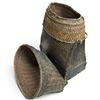 Image 3 : Traditional Woven Bamboo Basket w Wooden Top & Bottom 10x5.5x14"