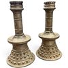 Image 1 : Pair Ottoman-Style Spelter Mortar Candlesticks with Studded Bases & Ridged Stems, 11.5 Inches