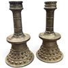 Image 4 : Pair Ottoman-Style Spelter Mortar Candlesticks with Studded Bases & Ridged Stems, 11.5 Inches
