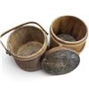 Image 4 : Pair of Antique Wooden Buckets w Handles & Lid 9.5" Approximate Diameter
