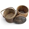 Image 5 : Pair of Antique Wooden Buckets w Handles & Lid 9.5" Approximate Diameter