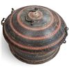 Image 2 : Antique Ottoman/Persian Carved Wooden Lidded Storage Vessel with Painted Motifs, 10.5" Diameter