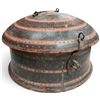 Image 3 : Antique Ottoman/Persian Carved Wooden Lidded Storage Vessel with Painted Motifs, 10.5" Diameter