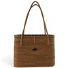 Image 1 : Brown Woven Ata Grass Basket Tote Bag, Double Shoulder Handles & Diamond Pattern, 11.5 x 3 x 8.5 In.