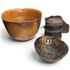 Image 1 : Collection of Wooden & Leather Bowls & Containers w Decorative Embellishments