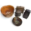 Image 2 : Collection of Wooden & Leather Bowls & Containers w Decorative Embellishments