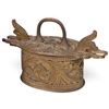 Image 2 : Chinese Incense Burner, Carved Wood Box & Bronze Oval Dish, Asian Decorative Objects, Dish 8 Inches.