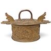 Image 5 : Chinese Incense Burner, Carved Wood Box & Bronze Oval Dish, Asian Decorative Objects, Dish 8 Inches.