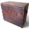 Image 1 : Antique Wood & Metal Trunk w Riveted Ironwork & Red Finish 28x18x25"