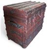 Image 3 : Antique Wood & Metal Trunk w Riveted Ironwork & Red Finish 28x18x25"