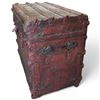 Image 4 : Antique Wood & Metal Trunk w Riveted Ironwork & Red Finish 28x18x25"