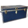 Image 1 : Vintage Blue Metal Steamer Trunk, Brass-Tone Hardware & Reinforced Corners, 35 x 20 x 18.5 Inches XL