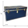 Image 2 : Vintage Blue Metal Steamer Trunk, Brass-Tone Hardware & Reinforced Corners, 35 x 20 x 18.5 Inches XL