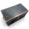 Image 3 : Vintage Blue Metal Steamer Trunk, Brass-Tone Hardware & Reinforced Corners, 35 x 20 x 18.5 Inches XL