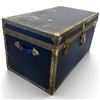 Image 4 : Vintage Blue Metal Steamer Trunk, Brass-Tone Hardware & Reinforced Corners, 35 x 20 x 18.5 Inches XL
