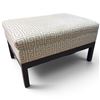 Image 1 : Cream & Grey Greek Key Geometric Upholstered Ottoman, Dark Wood Legs, 29 x 21 x 17", Footstool #2