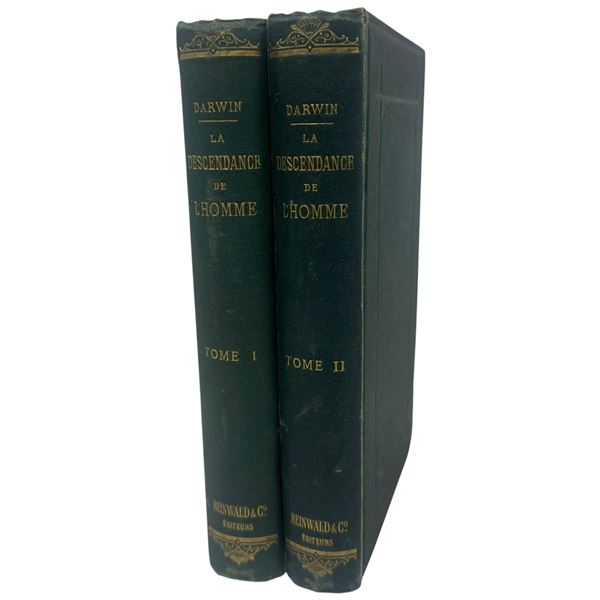 LA Descendance De l'Homme by Charles Darwin 1872 Tomes I & II French 1st Edition Owner Inscription