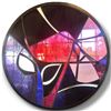 Image 1 : Large Round Abstract Stained Glass Panel with Geometric Red, Blue, Black & White Design, 42" Dia