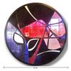 Image 2 : Large Round Abstract Stained Glass Panel with Geometric Red, Blue, Black & White Design, 42" Dia