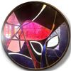 Image 4 : Large Round Abstract Stained Glass Panel with Geometric Red, Blue, Black & White Design, 42" Dia