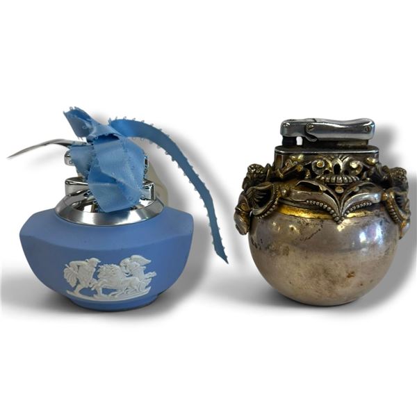 Pair of Vintage Table Lighters - Wedgwood Jasperware & Silver Overlay