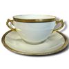 Image 3 : Set of Six B & Co France Porcelain Soup Bowls w Saucers & Gilded Handles