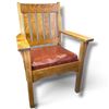 Image 1 : Oak Mission Style Armchair w Leather Seat Cushion Seat Height 19"