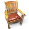 Image 2 : Oak Mission Style Armchair w Leather Seat Cushion Seat Height 19"