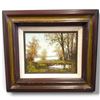 Image 1 : Landscape Oil Painting by Moncrief w Wooden Frame 17.5x15.5"