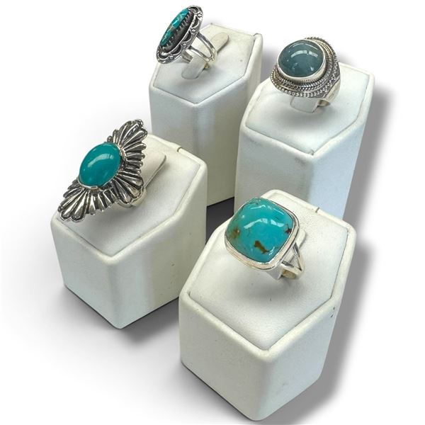 4 New Rings * all stamped .925 * (Turquoise, Copper Turquoise, & Blue Chalcedony) Longest ring  is 3
