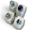 Image 2 : 4 New Rings * all stamped .925 * (Lapis, Opal Triplet, Blue Chalcedony & Coral) Longest ring  is 27