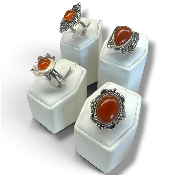 4 New Rings * all stamped .925 * (Carnelian, Red Agate and some Amethyst Crystal Accents) Longest ri