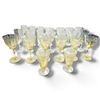 Image 1 : 24 Etched Glass Goblets & Tumblers, Floral Scroll Design, 8 Yellow Vaseline Depression Glass Pieces.