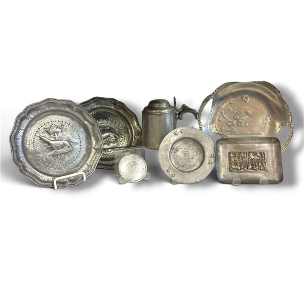 Collection of Pewter Plates & Tankard w Port Royal Design