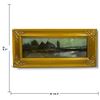 Image 2 : Framed Moonlit Harbor Landscape Painting (18.5 x 8.5 in.) & Inlaid Wood Mantel Clock