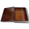 Image 2 : Vintage Wooden Book-Form Storage Box, Brass Hinges & Plate, 14 x 12 x 4 Inches, Decorative Keepsake.