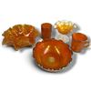 Image 1 : 5-Piece Marigold Carnival Glass Collection, Bowls, Pedestal Dish, Tumbler & Handled Mug, Iridescent.