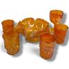 Image 1 : Vintage Marigold Carnival Glass Bowl, 4 Glasses, & 1 Goblet - Floral Design