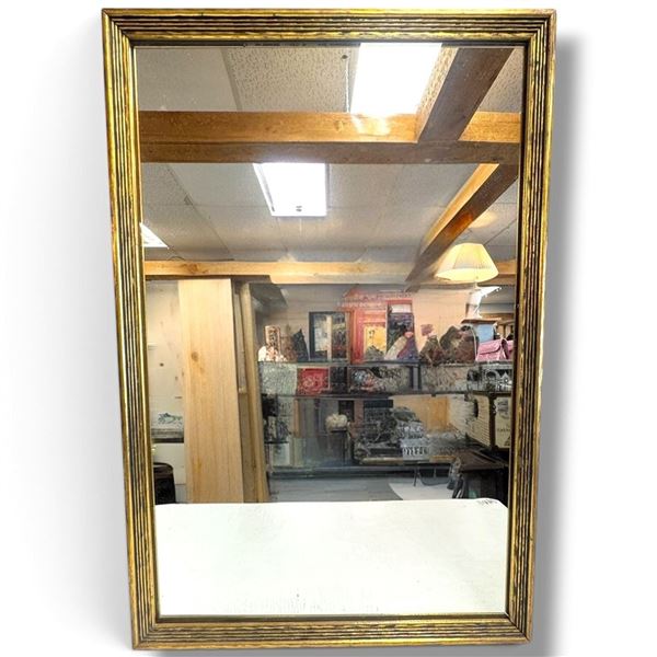 Ornate Gold-Tone Gilt Framed Rectangular Wall Mirror, Decorative Frame, 17.5 x 25.5 Inches, Vintage.