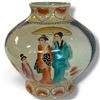 Image 1 : Asian Hand-Painted Crackle Glaze Vase, Figural & Floral Decoration, Heart Motifs, 9 Inches Tall, Art