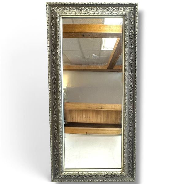 Ornate Rectangular Wall Mirror w Decorative Floral Frame 11.5x23.5"